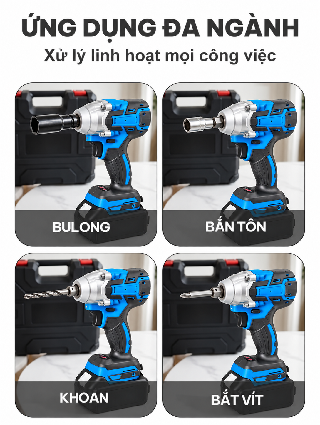 Bộ Máy Khoan Siết Bu Lông 2 Pin Tặng Kèm 25 Phụ Kiện, Bộ Máy Siết Bu Lông Pin 4 Trong 1 Tặng Kèm 25 Phụ Kiện
